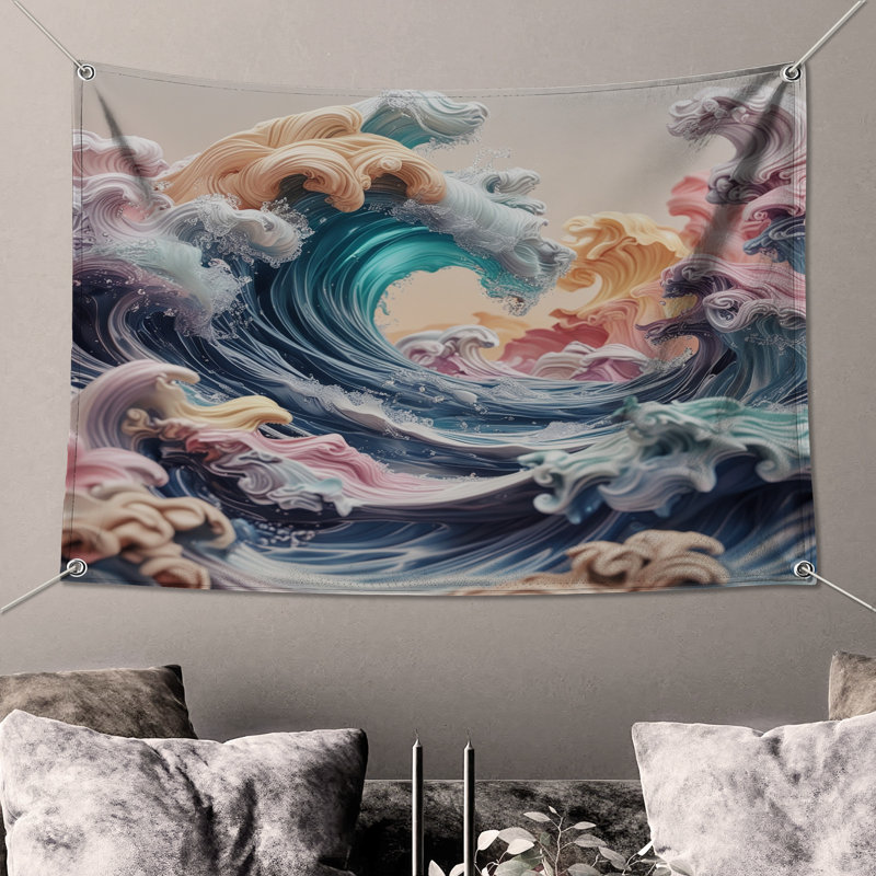 Tapisserie murale colorée «Ocean Waves», H 104 po x 88 avec 4 œillets