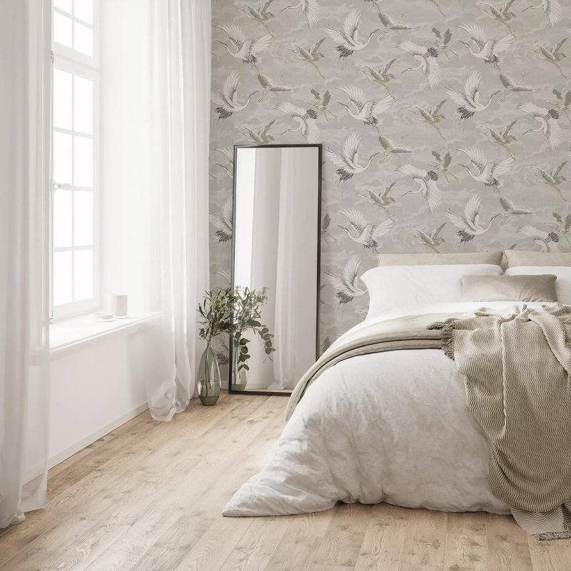 Sublime Kranes Floral Wallpaper, Beige