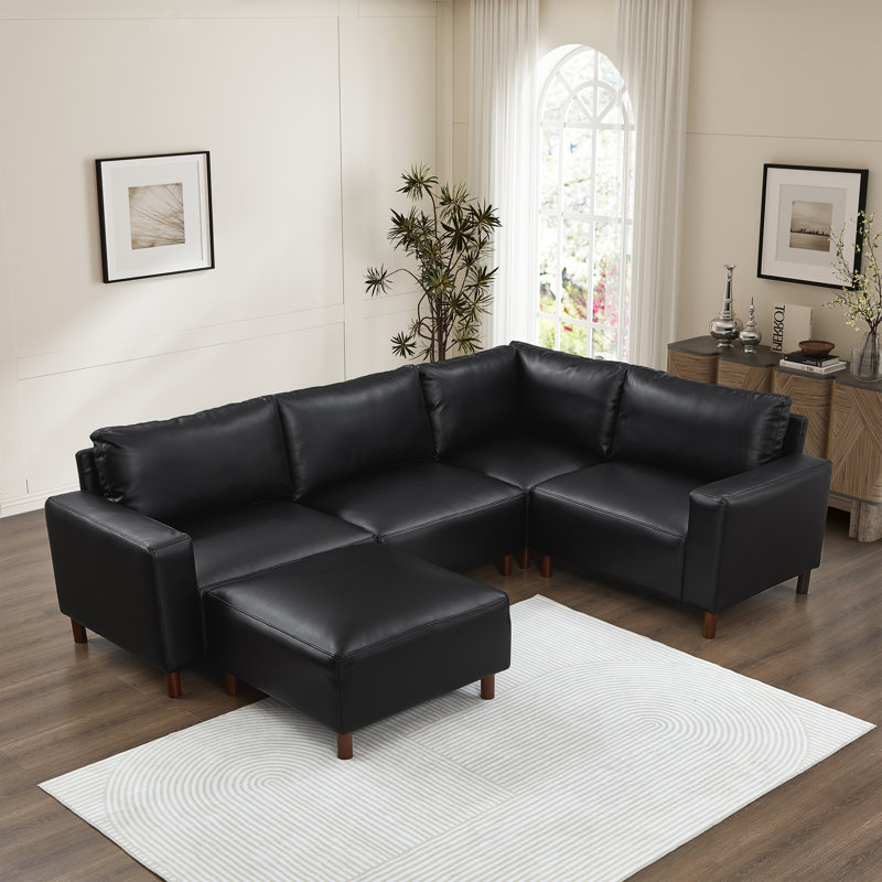 Canapé modulaire de luxe en tissu Pu, Similicuir noir