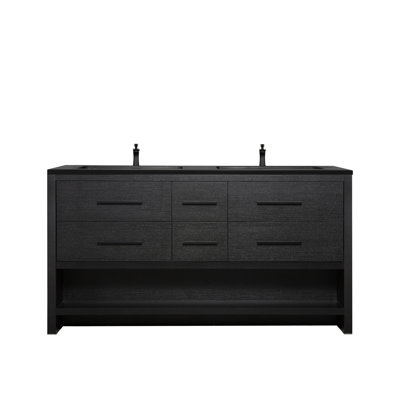 Cessily 72-inch W x 19-inch D 6-Drawer Freestanding Bathroom Vanity with Double Sink and Black Quartz Countertop