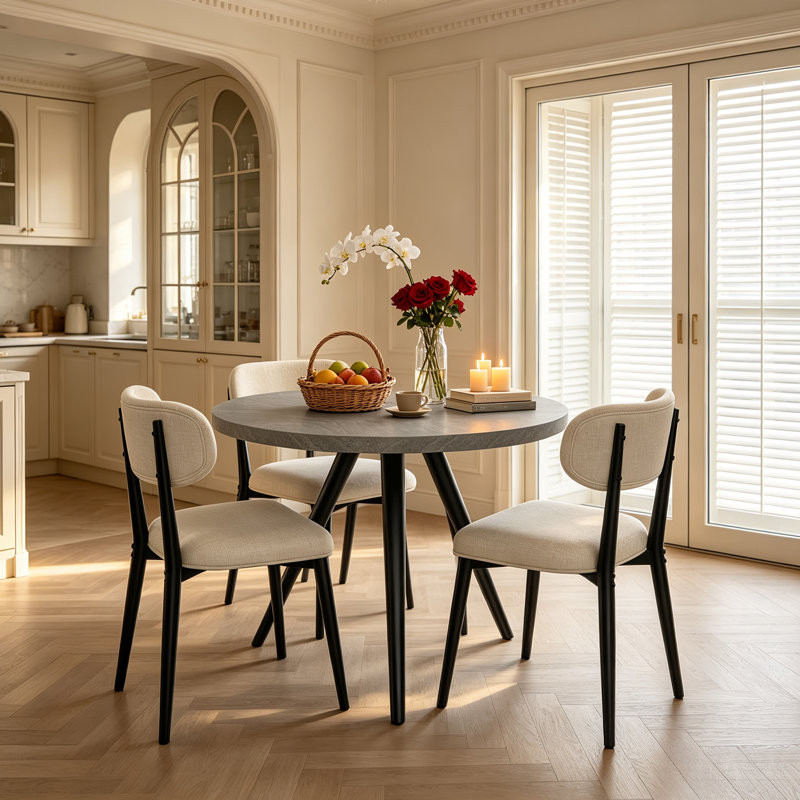 Ensemble de table de salle à manger ronde 34,8 po pour ensemble de table de cuisine moderne de 3,4 pièces avec 3 chaises rembourrées, table basse de loisirs pour la salle à manger de cuisine, coin repas