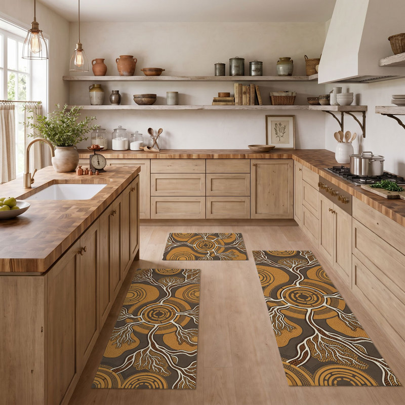 Tapis de cuisine abstraits lavables antidérapants à motif floral