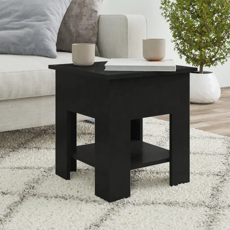 Glass End Table with Storage, Brown oak, 15.7" x 15.7" x 16.5"