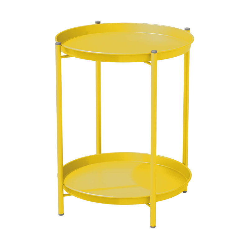 Caira Round Metal Folding Outdoor Side Table , 18'' in. W 18'' in. D, Yellow