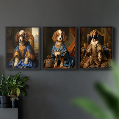 Série royale d'animaux LIX - ensemble de 3 estampes numériques encadrées - prêt à être accroché