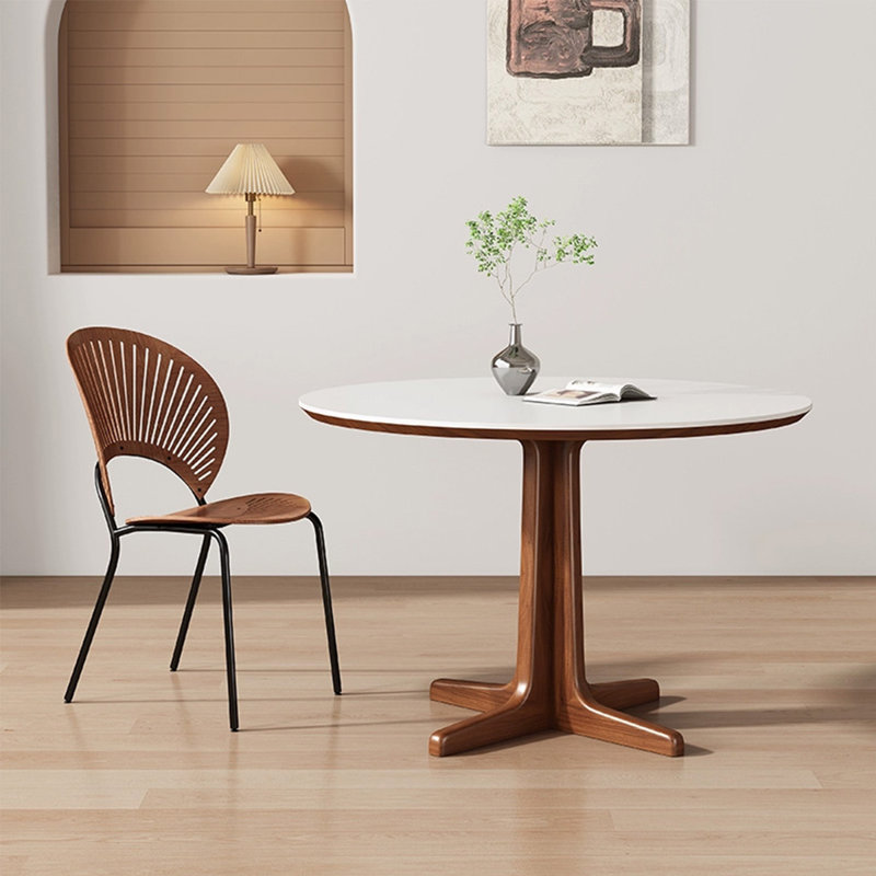 Table de salle à manger blanche et noyer, H 29,53 po x L 43,31 po x l 43,31 po