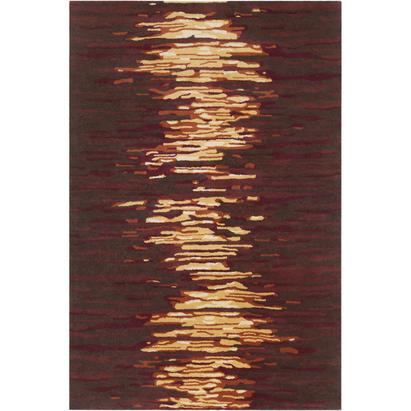 Ailey Authentic Hand-Tufted Handmade Abstract Red, Yellow, Gold & Brown Water Reflection Wool Area Rug