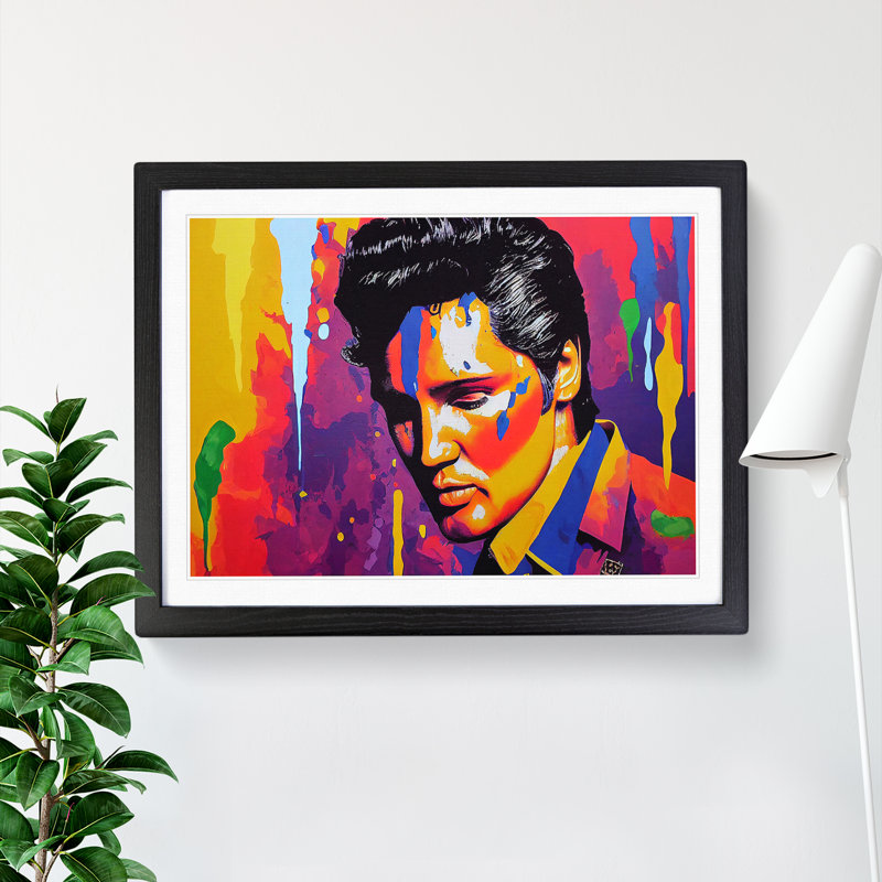 XH1022-6737X Paint Splashed Elvis Presley Vol.1 Abstract - Single Picture Frame Print, 46cm H x 64cm W x 2cm D, Black