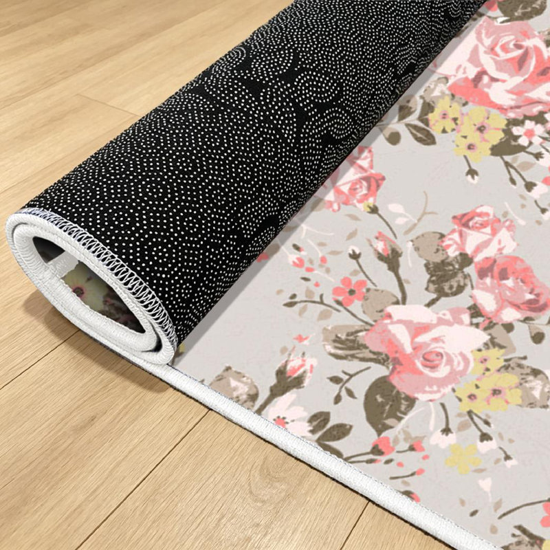 Pink Vintage Rose Flower Floral Grunge Bouquet Wallpaper Flora Romantic Machine Washable Indoor Area Rug, Rectangle 39" x 63"