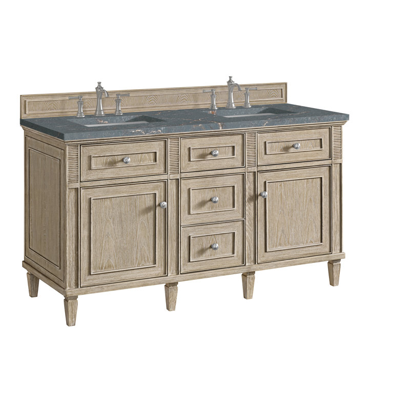 Lorelai 60'' W Double Vanity, Whitewashed Oak, Parisian Blue, 8" Widespread