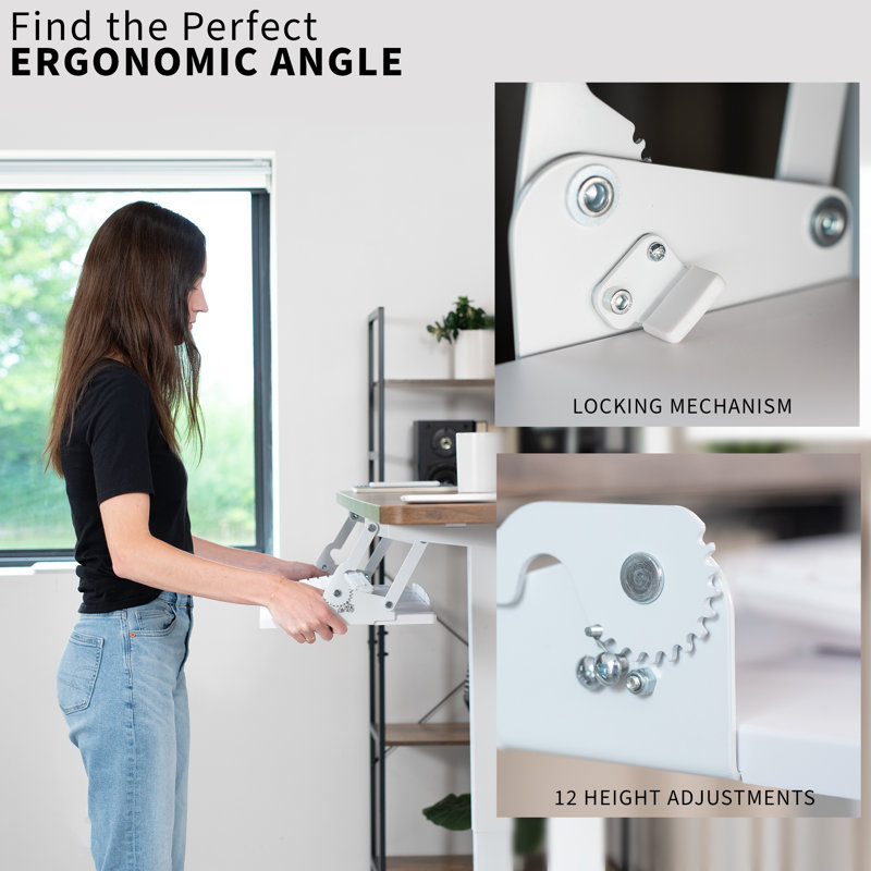 White Adjustable Under Desk Keyboard Tray with Swinging Height