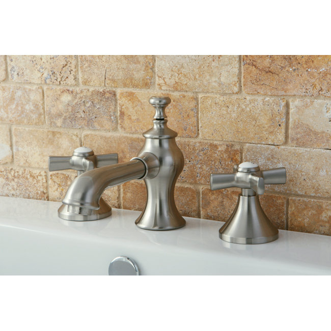 Robinet pour salle de bain à poignée double avec bonde escamotable Millennium, Nickel brossé