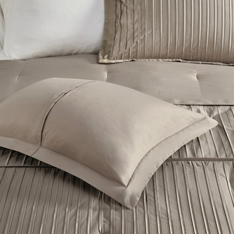 Édredon 7 pièces - Taupe très grand lit Charmeuse Coussins décoratifs brillants Lavable à la machine