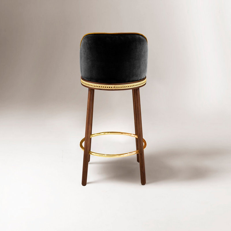 Alma Counter & Bar Stool, Polished Brass, Counter Stool (27" Seat Height), Black