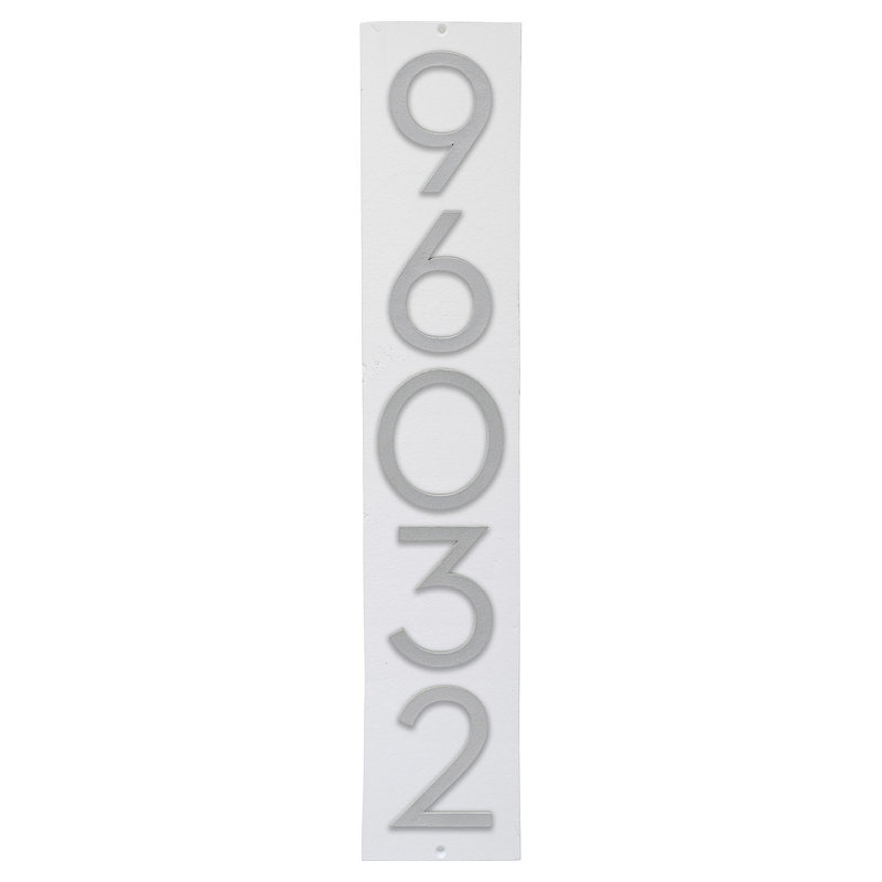 Plaque d'adresse verticale flottante de 6 po, Blanc / argent, Oui