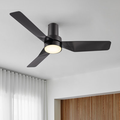 44"  DC Motor 3 - Blade LED Flush Mount Ceiling Fan with Remote Control and Light Kit Included