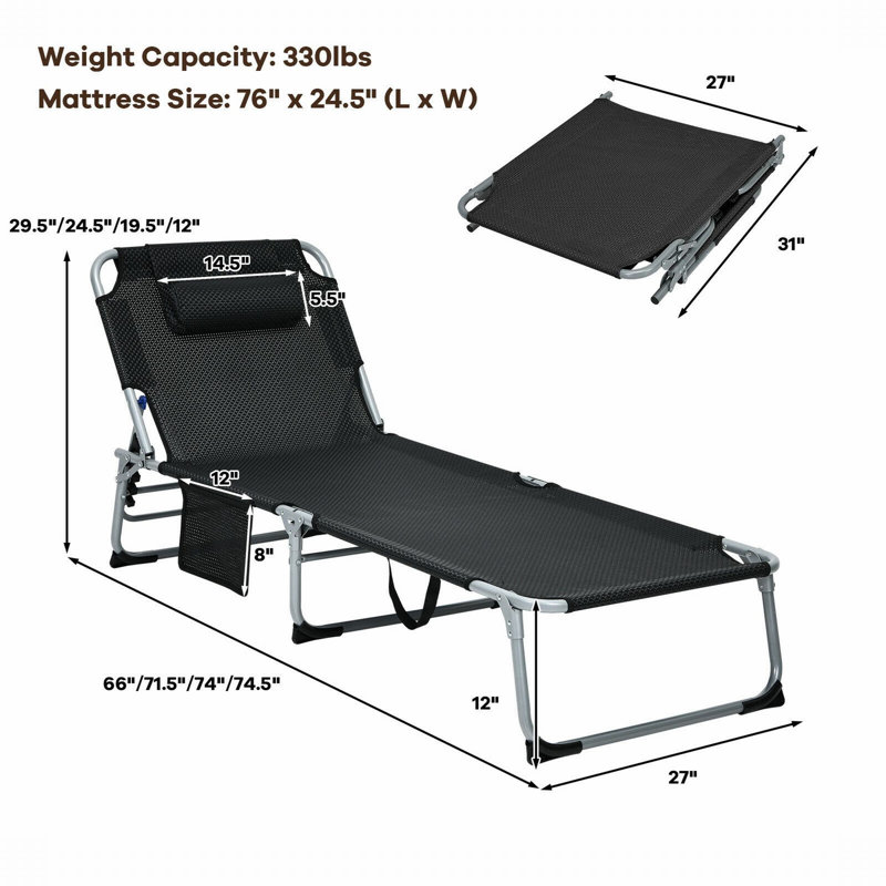 Caiden-Lee Outdoor Metal Chaise Lounge , Cushion Included, Black