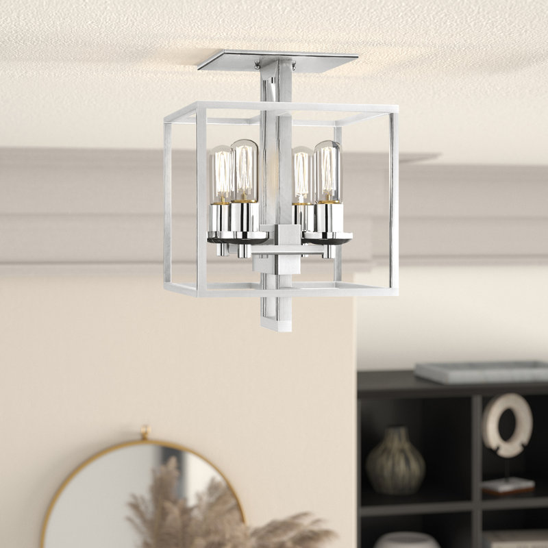 Plafonnier carré de 10,5 po semi-encastré à quatre lumières Mcnemar, Chrome