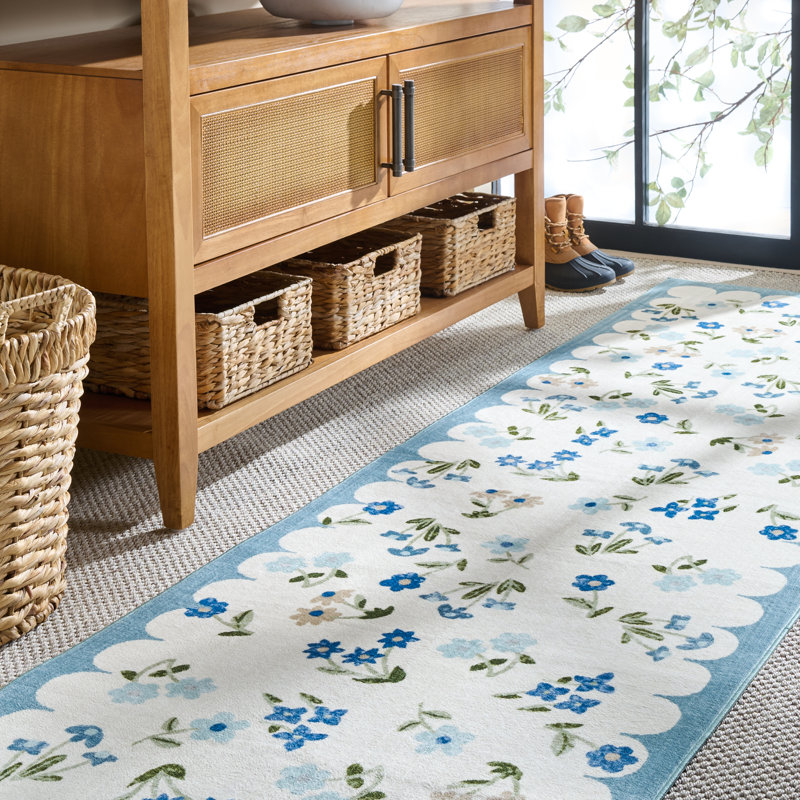 Tapis floral lavable à la machine à hauteur de performance de 200 cms MSRW, Tapis de couloir 2 pi 6 po x 8 pi