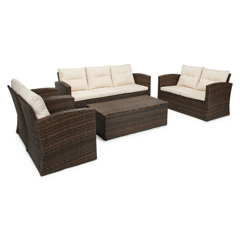 Ensemble de conversation pour 7 personnes en osier / rotin Burrill, Beige, Brun