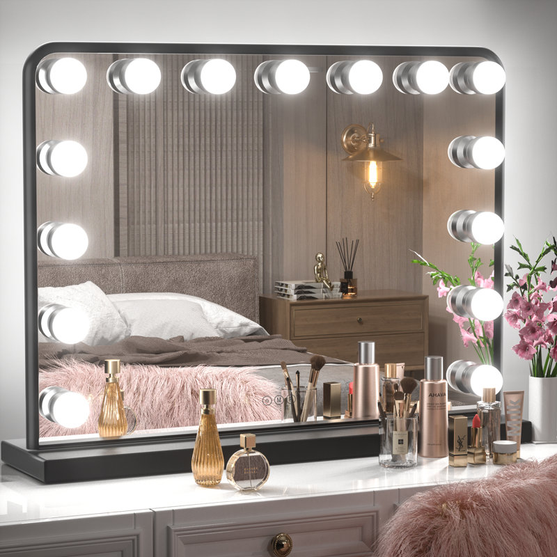Miroir vénitien à cadre lumineux avec 3 lumières colorées et fonction mémoire, 23 po x 18 po, Noir