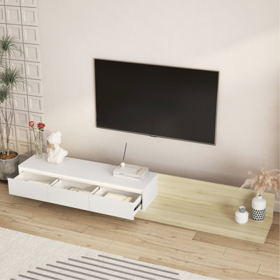 Meuble télé blanc avec lumières à DEL, centre de divertissement pour la maison, 16 lumières colorées et 4 effets clignotants, grandes décorations de rangement, matériaux modernes de 16,05 po de hauteur, composants, largeur 11,97