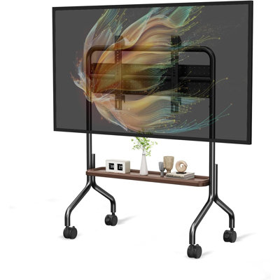 Mobile TV Cart With Locking Wheels For 32 To 75 Inch Flat Screen Tvs, Universal Rolling TV Stand With Storage Shelf And Pegboard, Heavy-Duty Steel Construction Holds Up To 110 Lbs