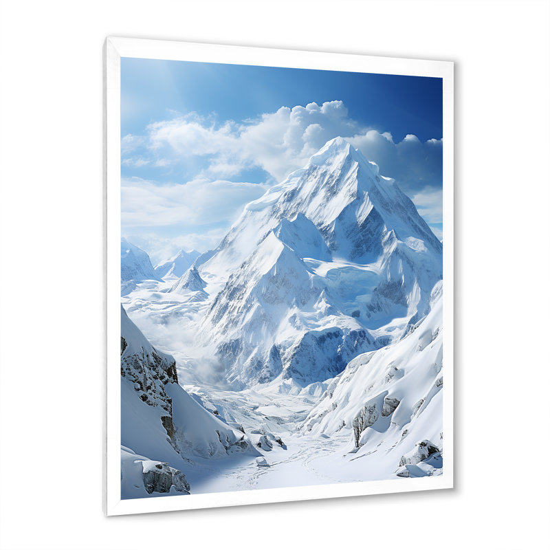 Winter Snowy Peaks III - Paysages, reproduction d'art sur toile, H 32 po x l 24 po x P 1 po, Cadre simple blanc