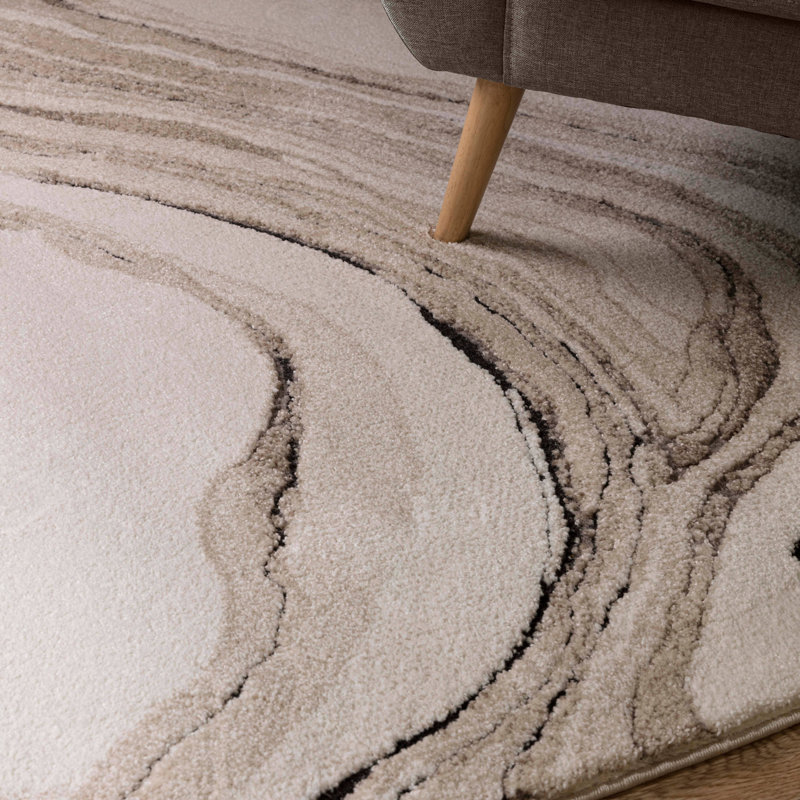 Decara Quartz Abstract High-Low Beige Area Rug, Rectangle 80 x 150 cm