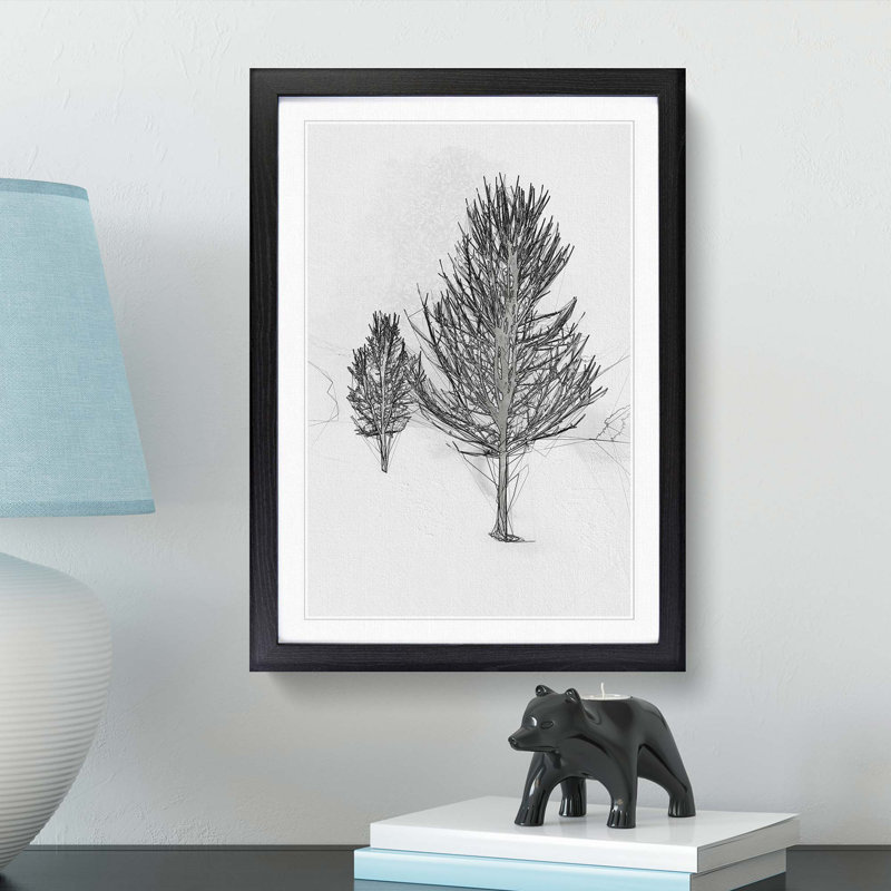 Winter Trees Abstract Art - Picture Frame Painting Print, Black Framed, 48cm H x 36cm W x 2cm D