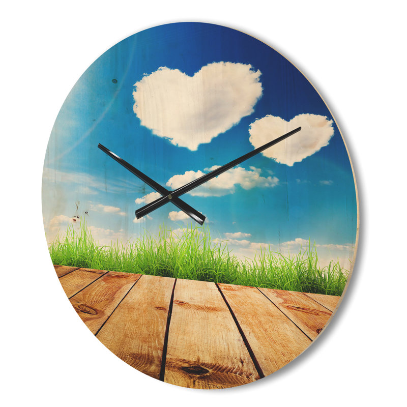 Nuage de cœurs sur ciel bleu - Horloge murale en bois de ferme, Moyenne