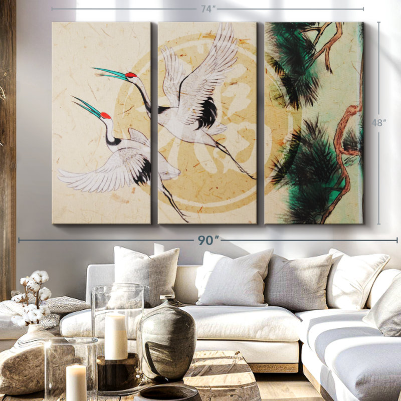 "Asian Cranes" sur toile, H 48 po x l 74 po x P 1,25 po