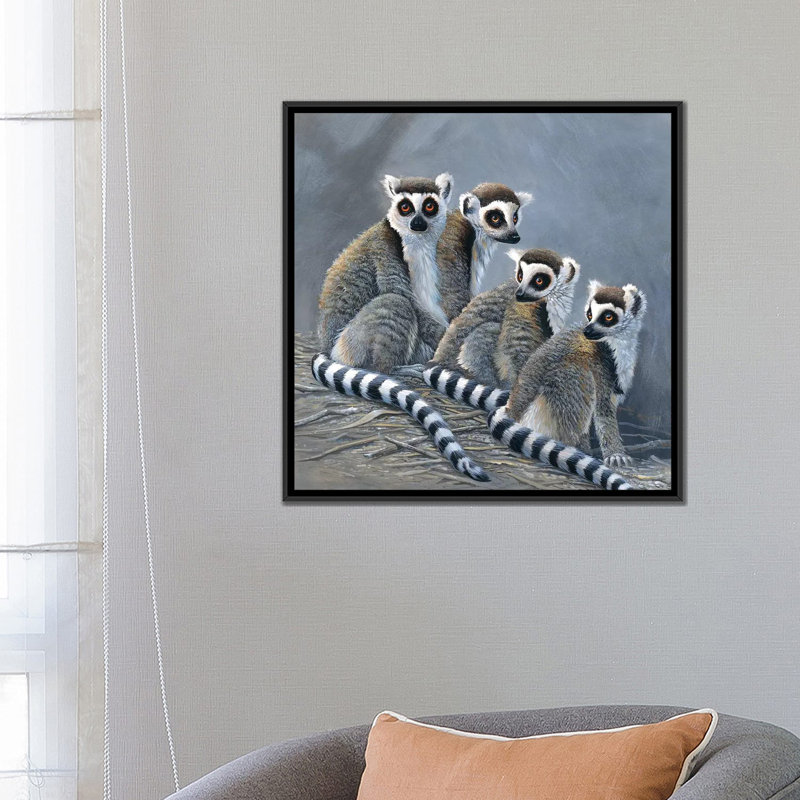 « quatre singes », impression sur toile, H 18 po x l 18 po x P 1,5 po, Toile avec cadre noir, Pas de tapis