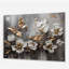Ailes de papillon doré blanc et fleurs III - Art floral acrylique, décoration murale-101524680