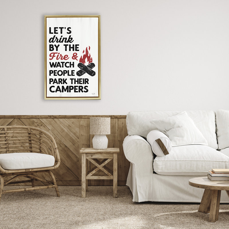 Let's Drink by the Fire, cadre flottant, design par Lux + Me Designs, H 25 po x l 17 po, Cadre flottant métallique doré