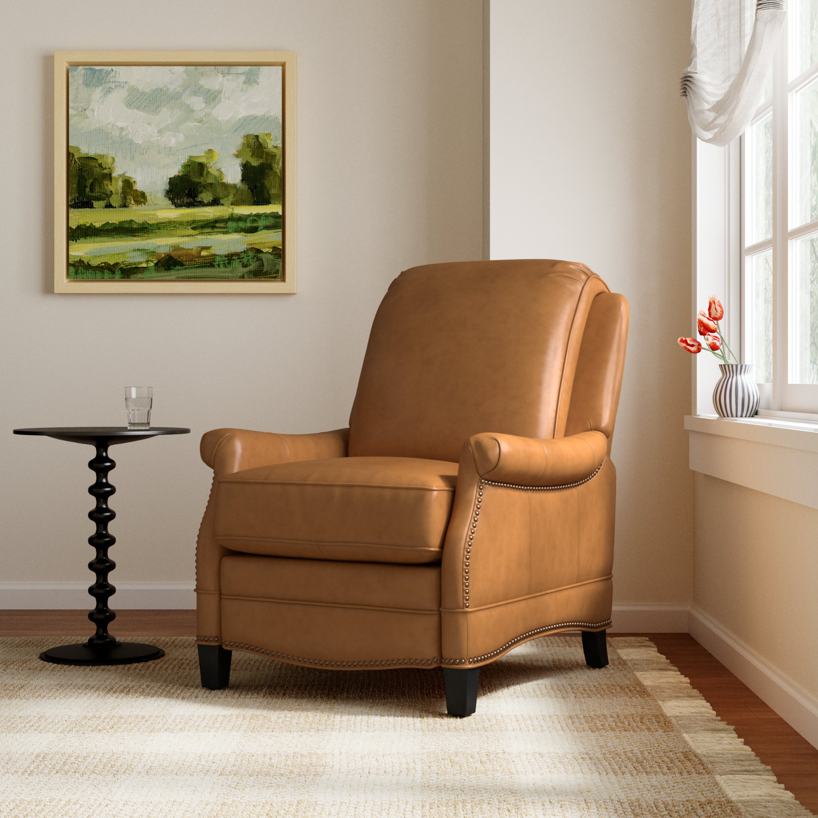 Dunlevy Recliner, Shoreham Ponytail Genuine Leather