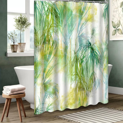 Rideau de douche aquarelle à motif de feuilles tropicales avec 12 crochets