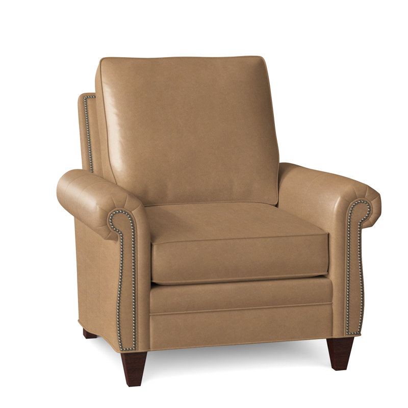 Fauteuil en cuir véritable de 38 po de largeur Reddish, Bronze industriel, Acajou, Cuir véritable Fumo Aline