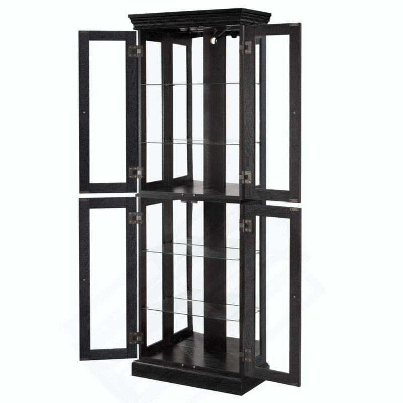 Élégante vitrine vitrée éclairée - Rangement à cadre en bois pour le salon, la cuisine et le garde-manger - Ampoule incluse - Idéal pour le vin, les jouets et les objets de collection
