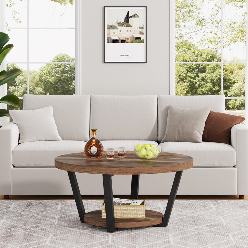 Ensemble de tables basses rondes 31,5 "avec 3, 1 table basse et 2 tables de bout avec rangement, pour le salon