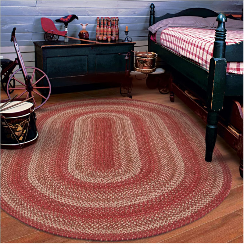Tapis rouge réversible en jute tressé Corrente, Ovale 5 pi x 8 pi
