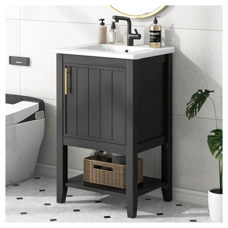 Meuble-lavabo compact de 20 po avec lavabo noir à fermeture douce pour petits espaces, Noir