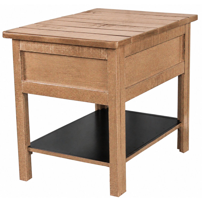 Canales Solid Wood End Table with Storage, Rustic Soft White