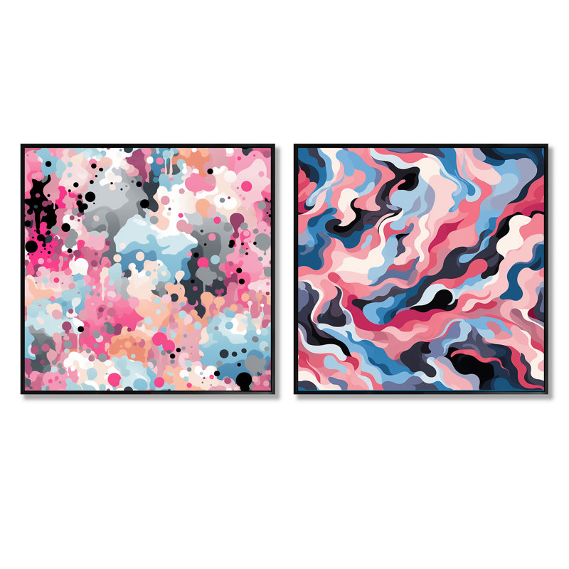 Cyrill - Ensemble de 2 collages carrés abstraits, Cadre flottant noir, H 30 po x l 61 po