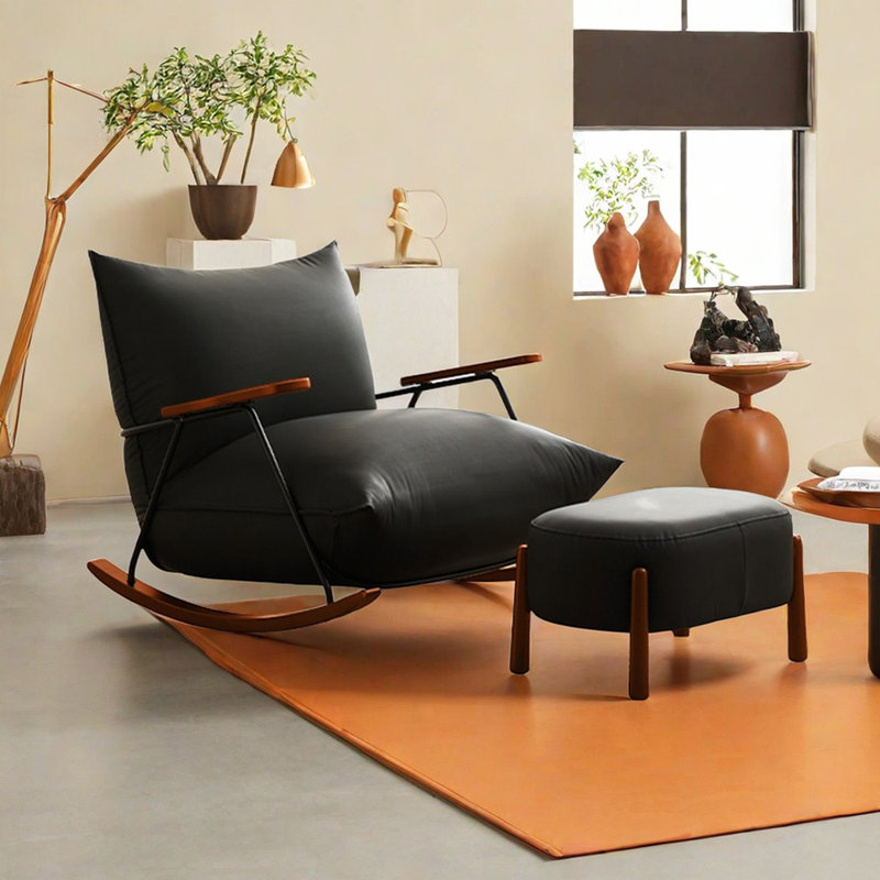 2 chaises berçantes, Noir, Noir / brun noix