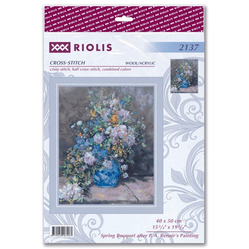  Kit de point de croix compté, bouquet de printemps d'après la peinture de R. A. Renoir