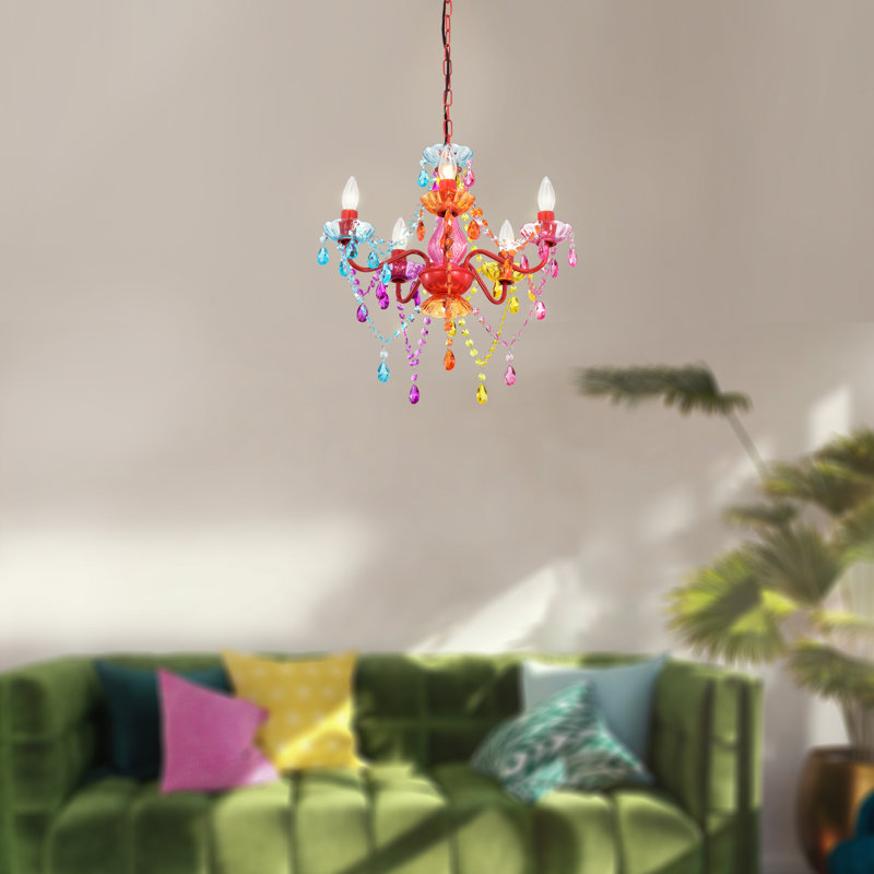 Lustre 5 lumières façon bougie Cochrane, Rouge / bleu / jaune