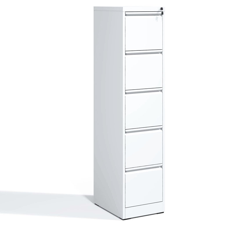 5 Drawer Metal Office/Home File Cabinet, Construction, Full Extension Drawers, Tilt, White Color Cabinet 5 Strong Steel, Tilt System, Elegant
