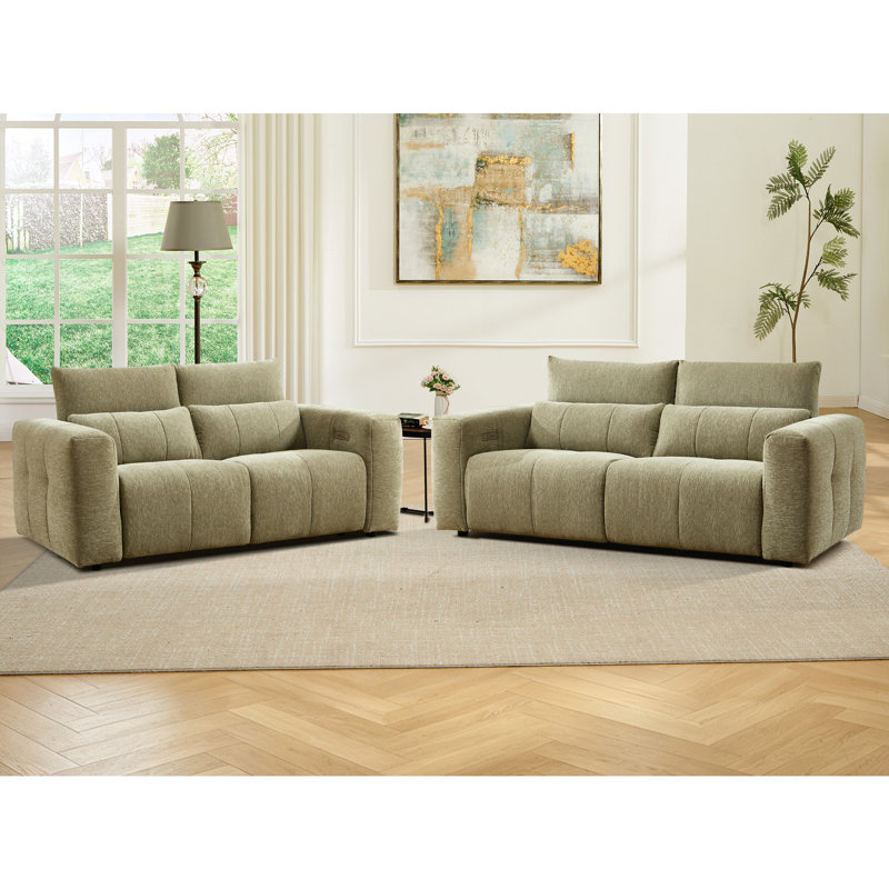 Ensemble de salon moderne surdimensionné en chenille, 2 pièces, inclinable électriquement avec appui-tête réglable manuellement