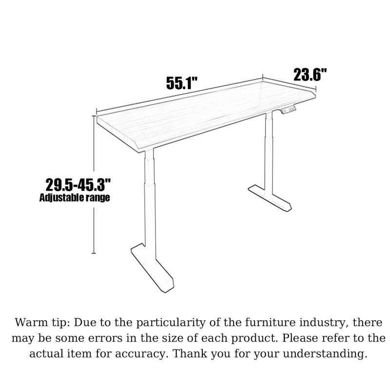 Electric Height-Adjustable Solid Wood Standing Desk, 29.5" H x 55.1" W x 23.6" D